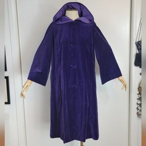 Purple Hooded Velvet Coat